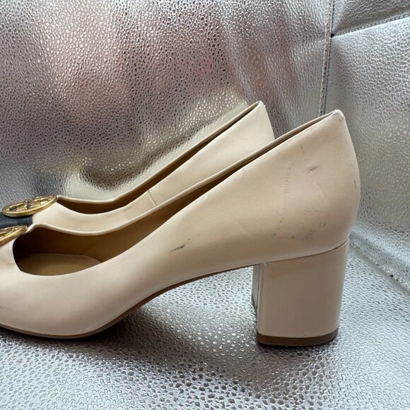 Size‎ 10.5 Tory Burch Womens Cream Chelsea 50mm Soft Nappa Leather Pump Shoes - Picture 6 of 9